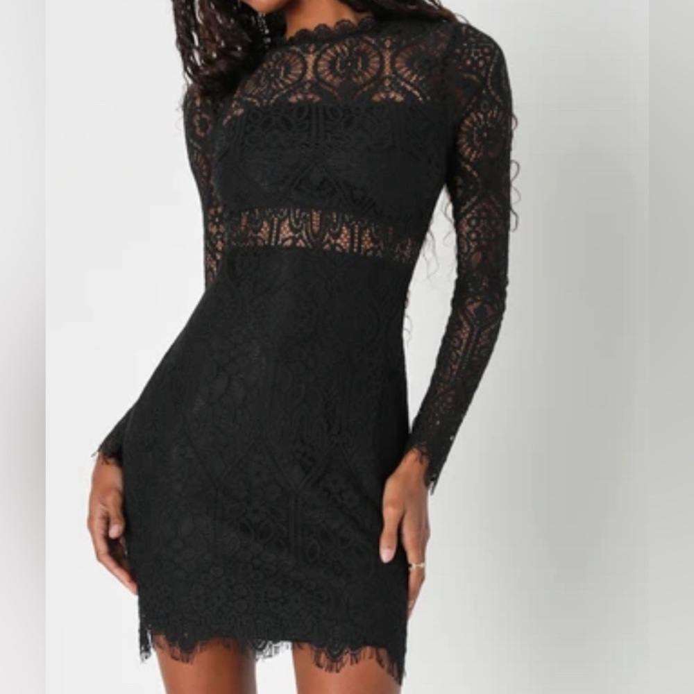 Seductive Black lace long sleeve dress